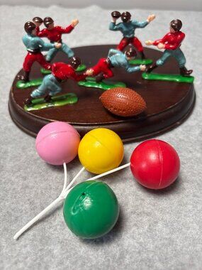 1960s Plastic Football Cake Topper Set Players Ball & Balloons Vintage
